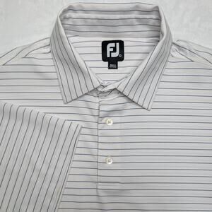 FootJoy Mens Golf Polo Shirt - Large White Pinstripe Performance